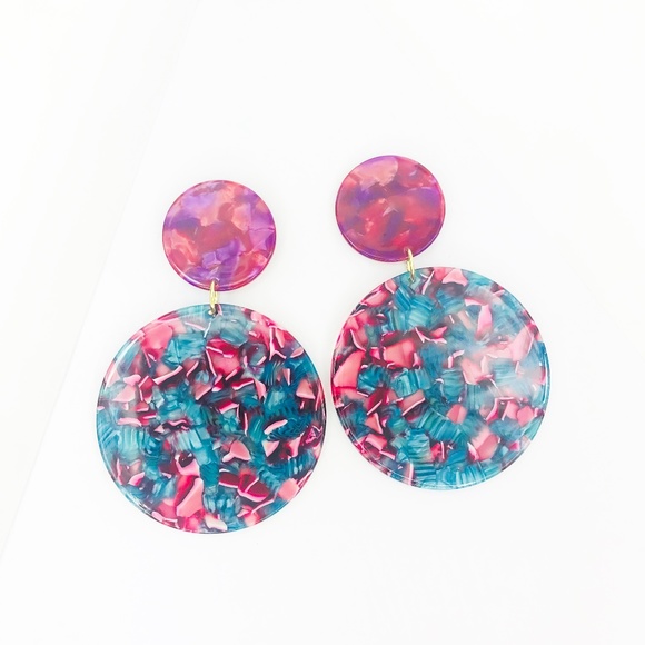 CLOSET REHAB Jewelry - Circle Drop Earrings in Pink and Blue w/ Pink Stud